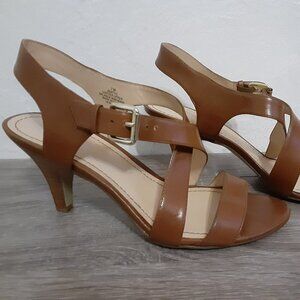 Nine West Tan / Caramel Leather Cut Open Toe Sandals / Heels Size 7M